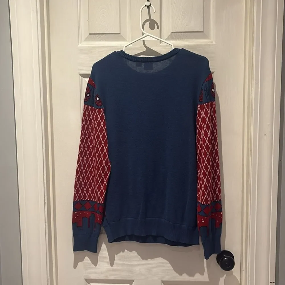 Marvel Red and Blue Crew Spider-Man Ugly Christmas sweater SZ XL Halloween party